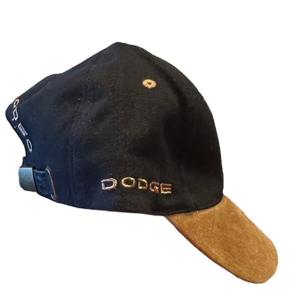 Dodge Rodeo Black Hat with Brown Suede Bill Flag and Dodge Rodeo Logos Snapback - Picture 3 of 6